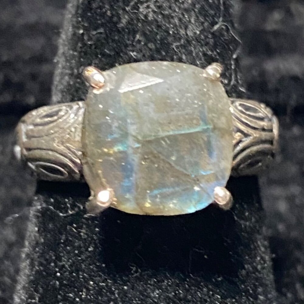 Laboradorite Ring Size 6 Sterling Silver Tested 10mm x 10mm Stone